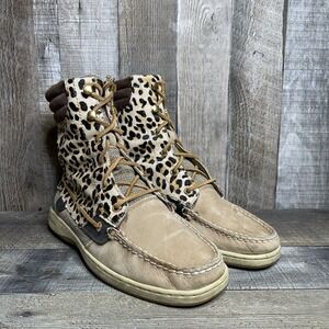 Womens Sperry Top-Sider Hikerfish Brown Leopard Print Mid Boat Shoes Size 9 M